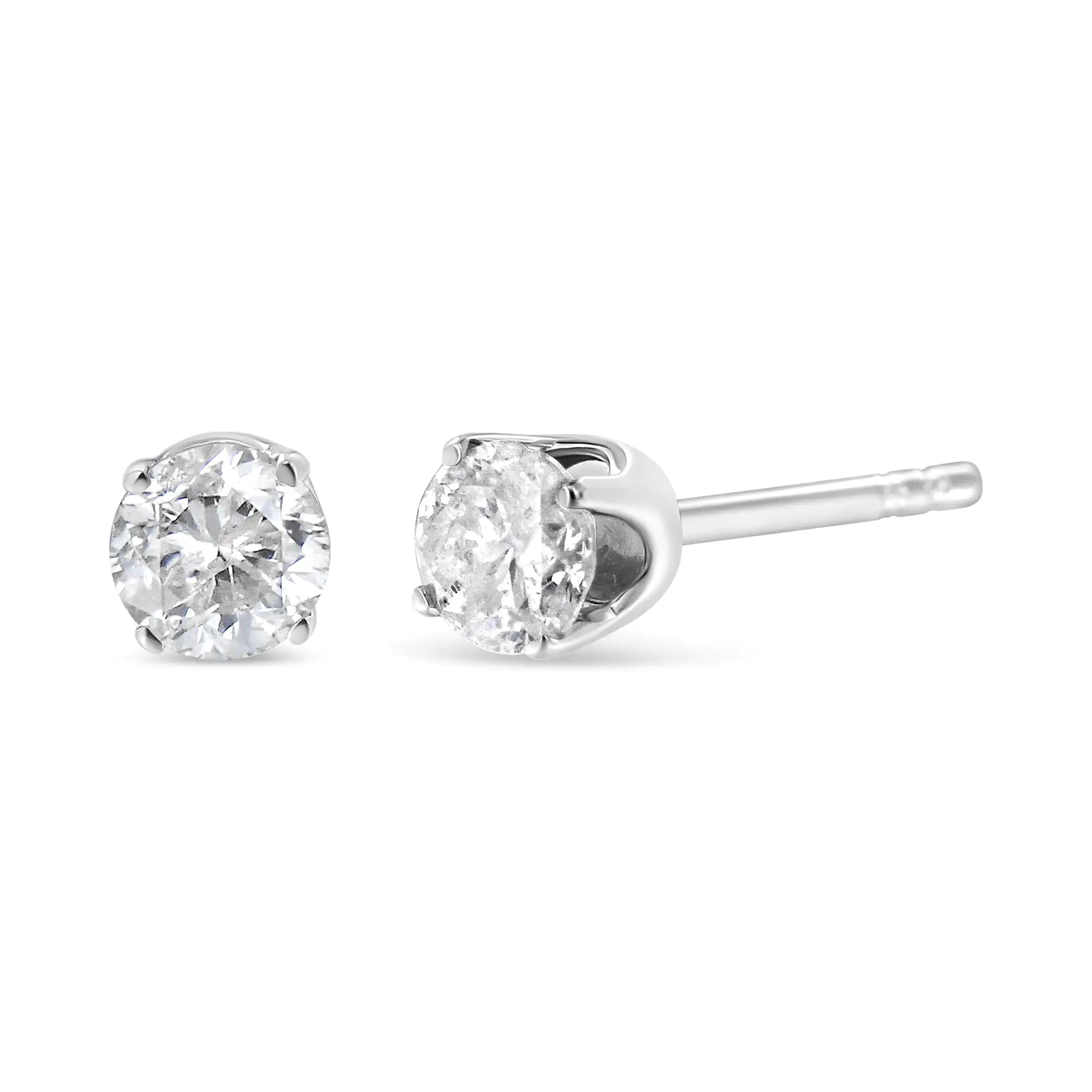 10k White Gold Solitaire Diamond Stud Earrings (0.75 cttw, G-H Color, I3 Clarity)