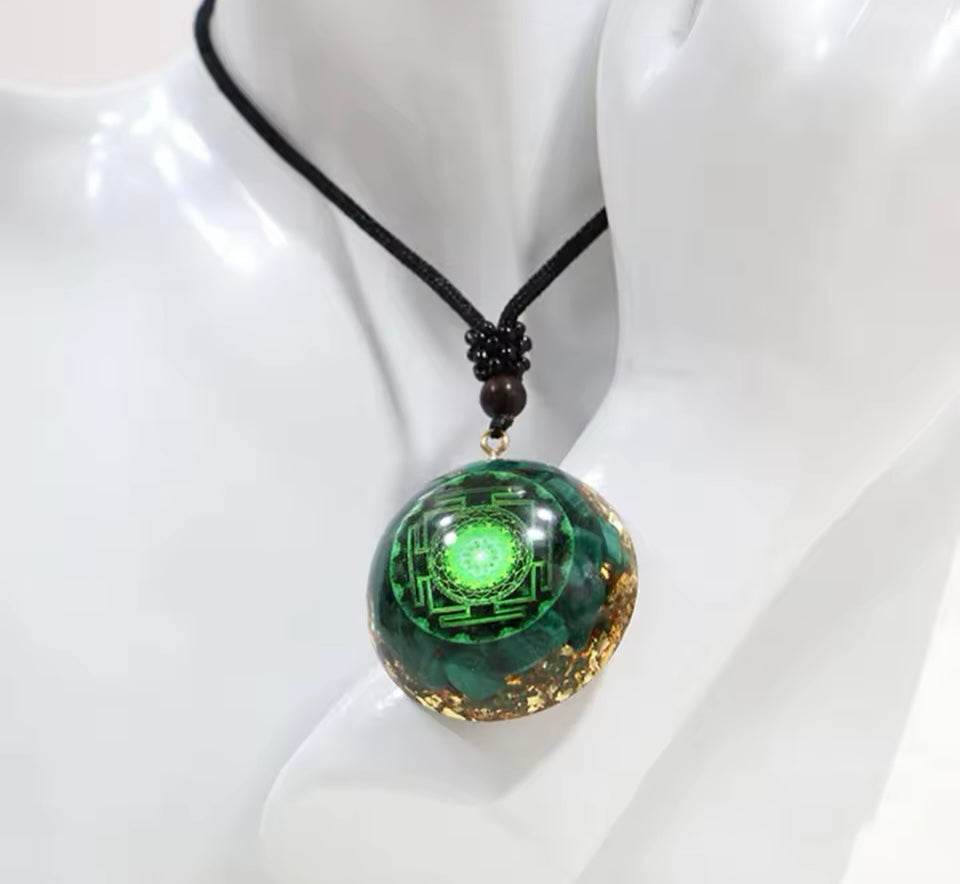 Orgonite Pendant Malachite Energy Sri Yantra Necklace - Qubit Pro Max
