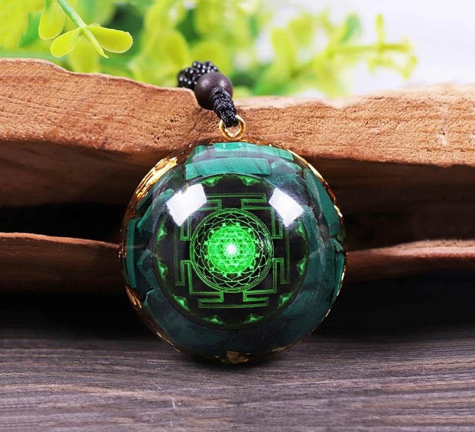 Orgonite Pendant Malachite Energy Sri Yantra Necklace - Qubit Pro Max