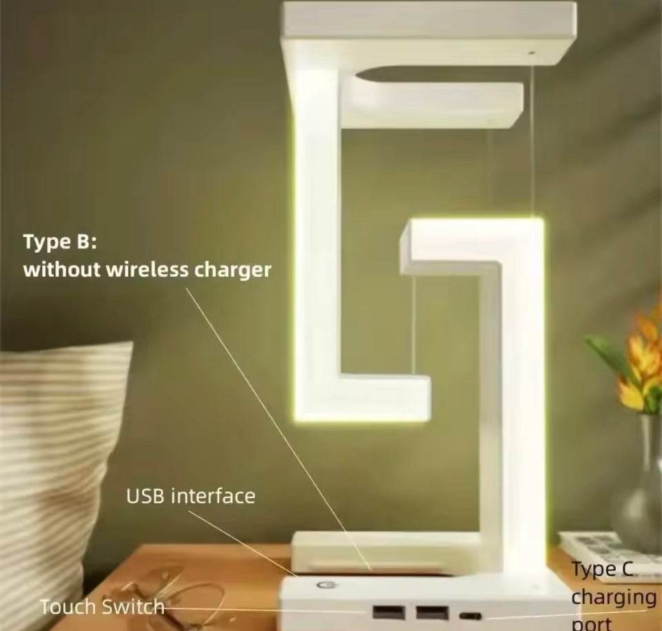 Wireless Charging Pad Stand Anti- Gravity LED Table Lamp for IPhone, Samsung, Xiaomi 15W Fast Charging Station - Qubit Pro Max