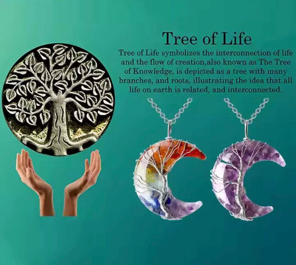 7Chakra Tree of Life Crescent Moon Necklace - Qubit Pro Max