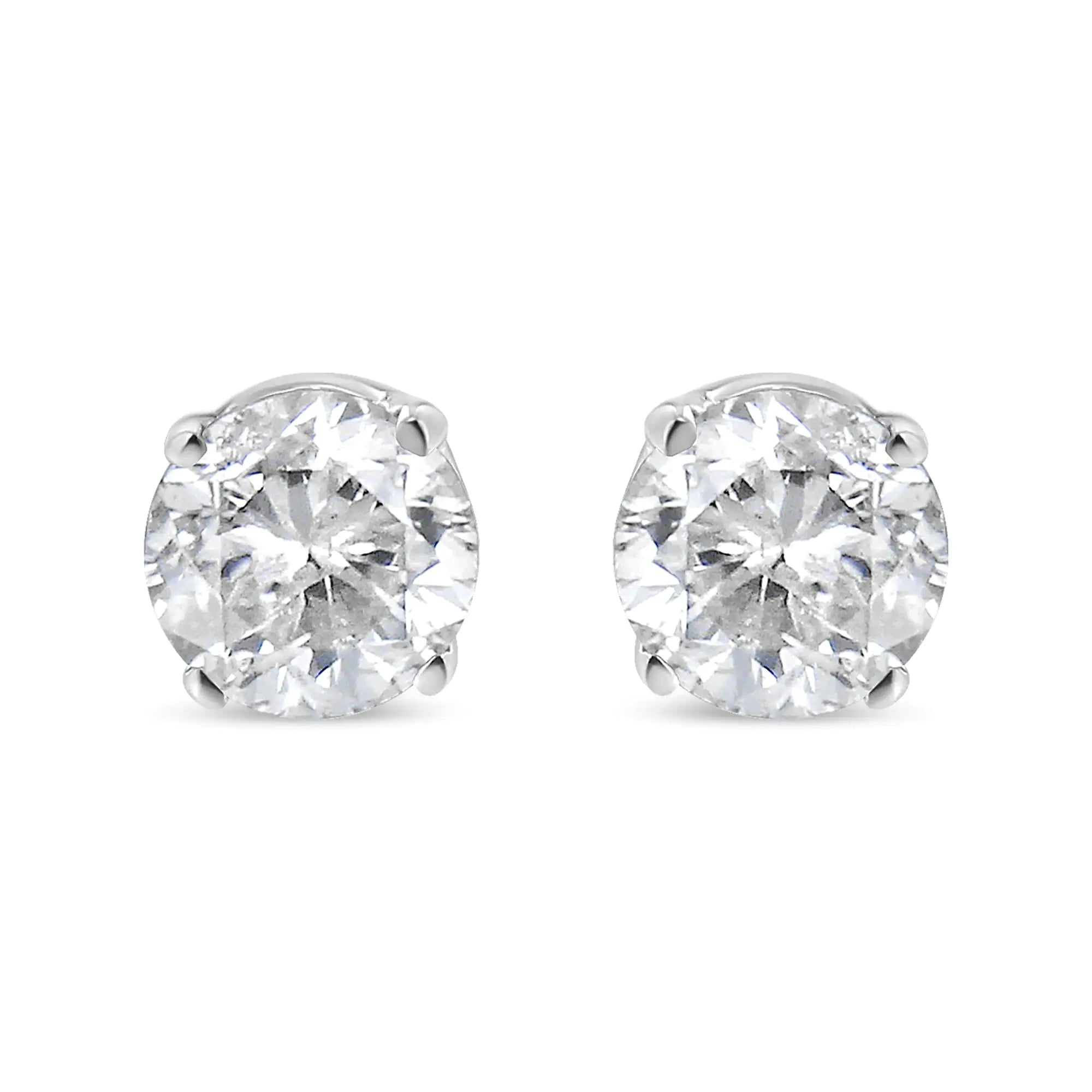 10k White Gold Solitaire Diamond Stud Earrings (0.75 cttw, G-H Color, I3 Clarity)