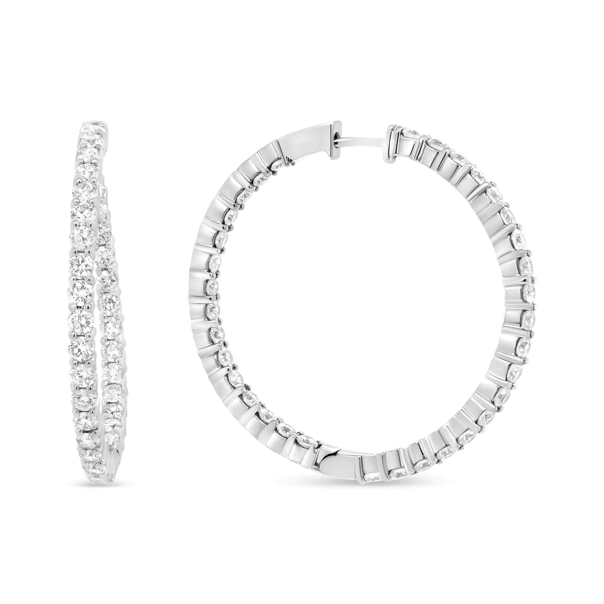 18K White Gold 3 5/8 Cttw Round Diamond Curved Inside-Outside Hoop Earrings (F-G Color, VS1-VS2 Clarity)